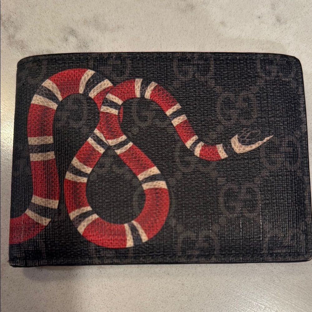 Gucci Black Card Holder with Red Snake Motif